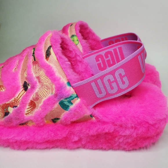 UGG Fluff Yeah Tiger Flower Womens Fluffy Slippers Pink UGGS 1127055 NEW - Picture 4 of 8
